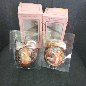 Vintage 1990's  Barbie Decoupage Christmas Ornaments 1997 Holiday Pretty In Pink